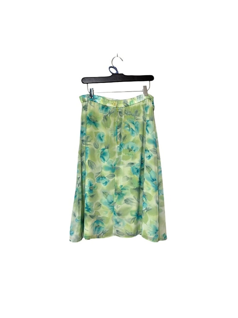 Floral Midi Skirt With Blue & Green Print Size 16 Elastic Cottage Fairy Career - Picture 2 of 5